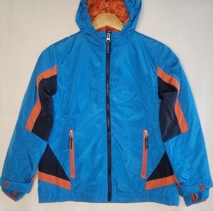 Lands End Coat Boys Small 8 Blue Orange Hooded Lined Full Zip Pockets Jacket